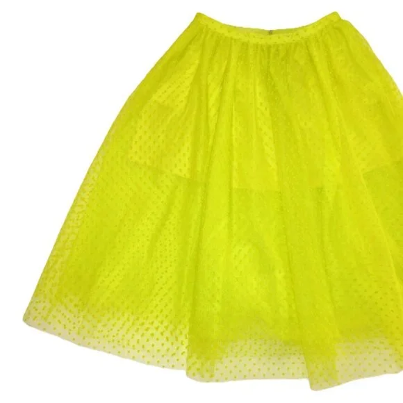 NWT J.Crew Collection Limited-Edition Tulle Midi Bright Kiwi Polka Dot Skirt 10 - Picture 6 of 8